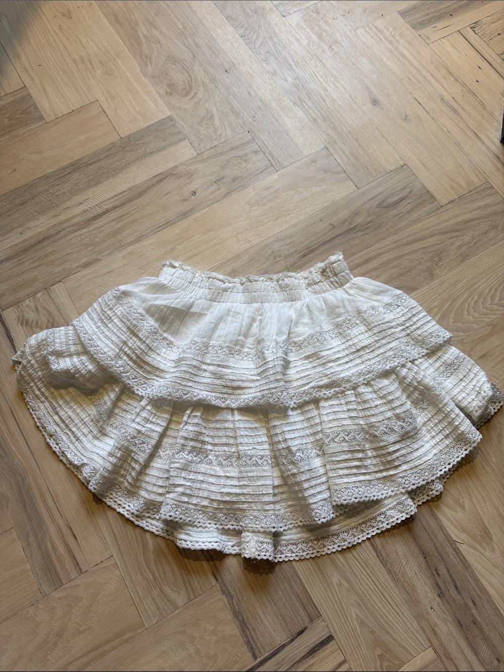 aerie Cream Tiered Lace Skater Skirt